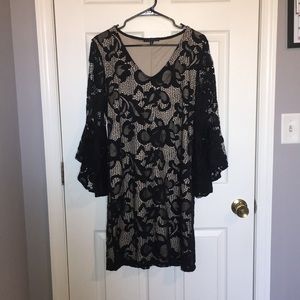 Black lace dress with tan slip